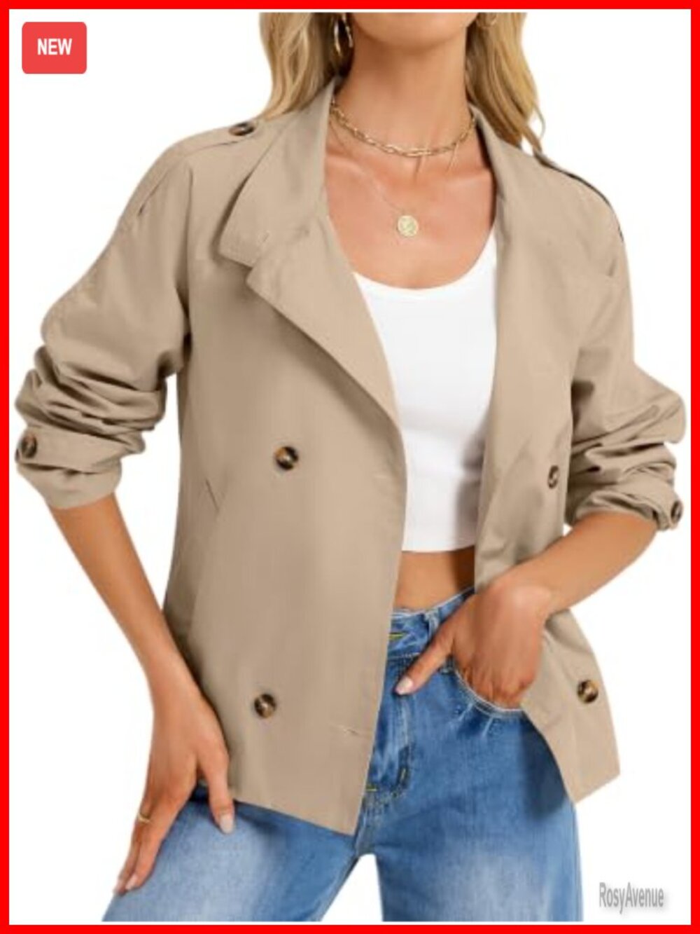 Womens Cropped Trench Coat Double Breasted Belted Lightweight Jacket